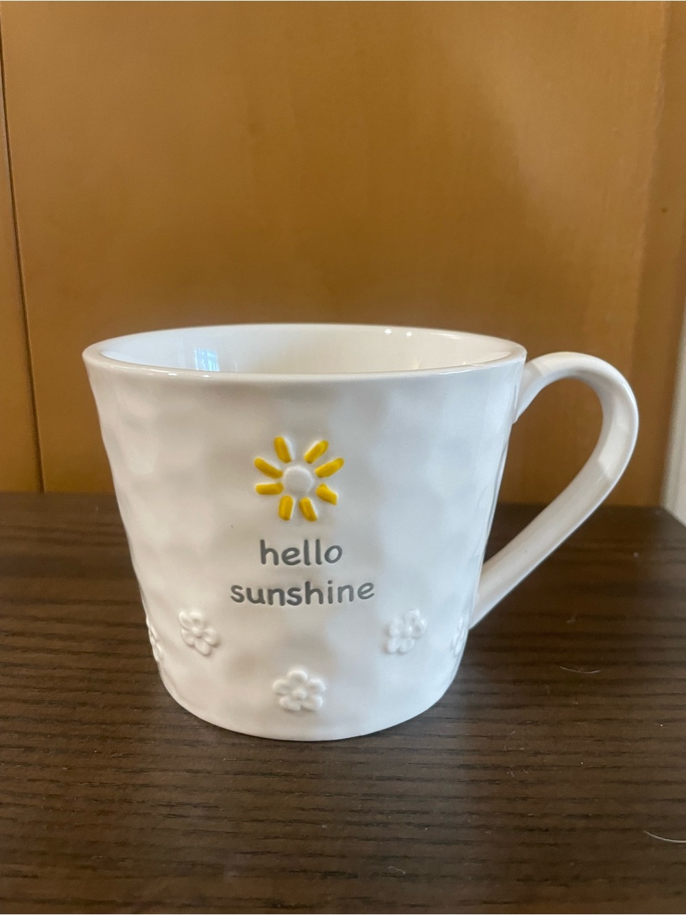 Hello Sunshine White Ceramic Mug with Yellow Accent